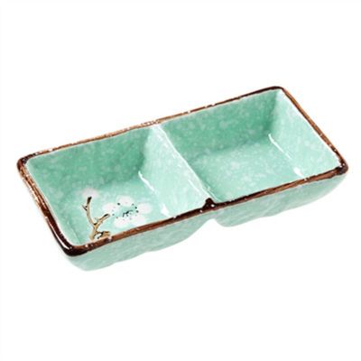 TSMBIKE snack plate 1pc Ceramic Dip Bowls Lattice Seasoning Dish Kitchen Small Dessert Dishes Household Sauce Dish for Restaurant Hotel snack tray (Color : Green), 20010125