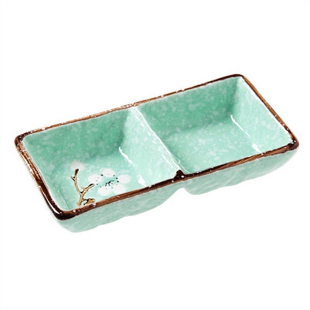 TSMBIKE snack plate 1pc Ceramic Dip Bowls Lattice Seasoning Dish Kitchen Small Dessert Dishes Household Sauce Dish for Restaurant Hotel snack tray (Color : Green), 20010125