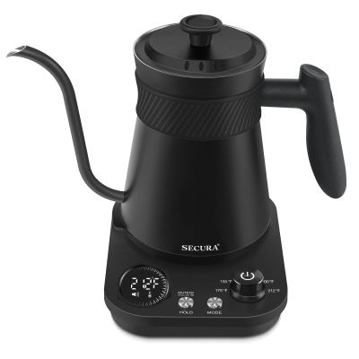 Secura Electric Gooseneck Kettle, 5 Variable Presets for Coffee Tea Brewing, 100% Stainless Steel Inner Tea/Coffee Kettle with 1.5H Keep Warm, 1200 Watt Quick Heating Pot, 0.8L, Matt Black