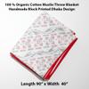 The Bodhi Press Handmade Organic Cotton Throw Blanket for Bed Couch Sofa - Super Soft, Lightweight, Warm | Decorative Block Dhaka Pattern Reversible Muslin | Wedding & Housewarming Gift - 40" x 90" view 3
