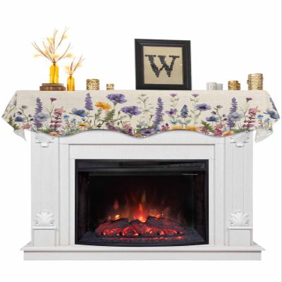 Floral Mantle Scarf 90 x 17 Inch, Spring Vintage Daisy Flowers Linen Texture Fireplace Mantel Scarf Mantle Cover Runner for Home Living Room Indoor Holiday Party Decor