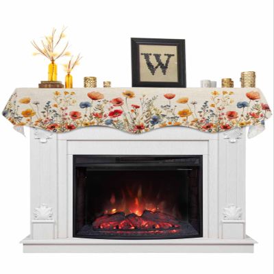 Floral Mantle Scarf 60 x 17 Inch, Spring Summer Vintage Flower Linen Texture Fireplace Mantel Scarf Mantle Cover Runner for Home Living Room Indoor Holiday Party Decor