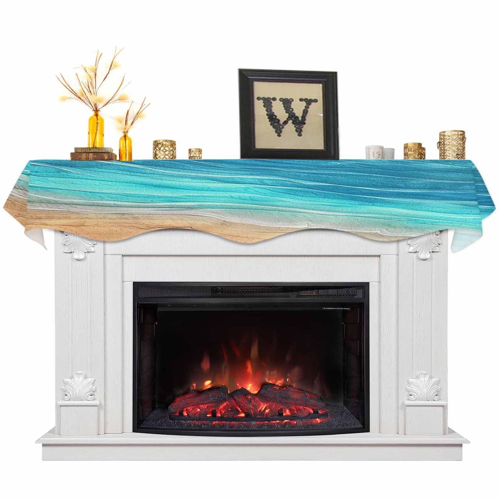 Victoroes Ocean Mantle Scarf 70 x 17 Inch, Beach Coastal Sea Waves Ombre Turquoise Green Fireplace Mantel Scarf Mantle Cover Runner for Home Living Room Indoor Holiday Party Decor