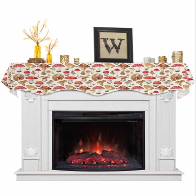 Mushroom Mantle Scarf 70 x 17 Inch, Vintage Plants Red Brown Mushroom Fireplace Mantel Scarf Mantle Cover Runner for Home Living Room Indoor Holiday Party Decor