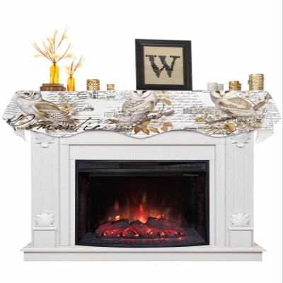 Victoroes Owls Mantle Scarf 70 x 17 Inch, Retro Envelope Stamp Hand Painted Style Fireplace Mantel Scarf Mantle Cover Runner for Home Living Room Indoor Holiday Party Decor