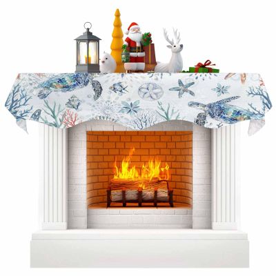Victoroes Ocean Mantle Scarf 60 x 17 Inch, Summer Marine Animal Turtle Shell Coral Blue Fireplace Mantel Scarf Mantle Cover Runner for Home Living Room Indoor Holiday Party Decor