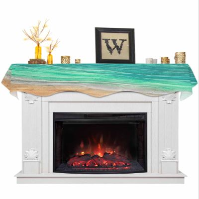 Victoroes Ocean Sea Mantle Scarf 70 x 17 Inch, Beach Coastal Sea Waves Gradient Green Fireplace Mantel Scarf Mantle Cover Runner for Home Living Room Indoor Holiday Party Decor
