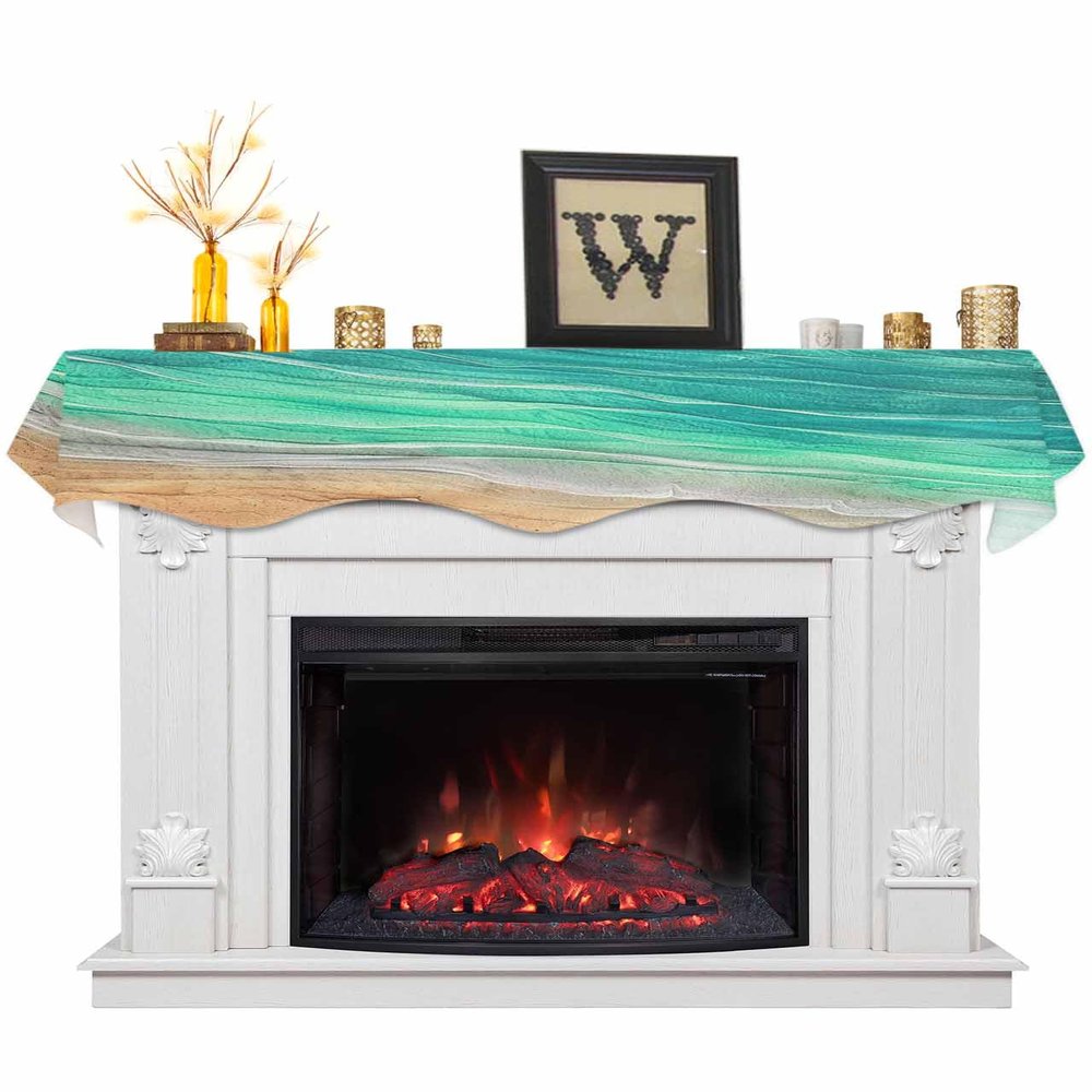 Victoroes Ocean Sea Mantle Scarf 70 x 17 Inch, Beach Coastal Sea Waves Gradient Green Fireplace Mantel Scarf Mantle Cover Runner for Home Living Room Indoor Holiday Party Decor