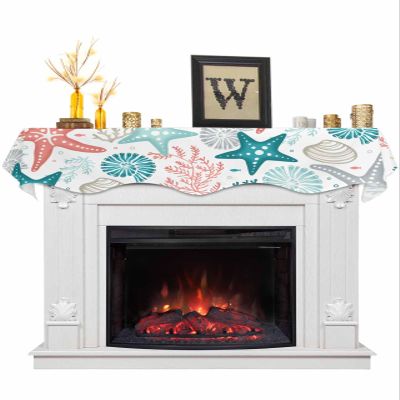Victoroes Ocean Mantle Scarf 60 x 17 Inch, Summer Marine Life Starfish Shell Teal Green Gray Fireplace Mantel Scarf Mantle Cover Runner for Home Living Room Indoor Holiday Party Decor