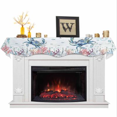 Victoroes Nautical Crab Mantle Scarf 60 x 17 Inch, Ocean Beach Coastal Starfish Jellyfish Fireplace Mantel Scarf Mantle Cover Runner for Home Living Room Indoor Holiday Party Decor
