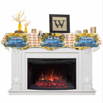 Victoroes Summer Mantle Scarf 70 x 17 Inch, Sunflower Flowers Blue Truck Buffalo Plaid Fireplace Mantel Scarf Mantle Cover Runner for Home Living Room Indoor Holiday Party Decor