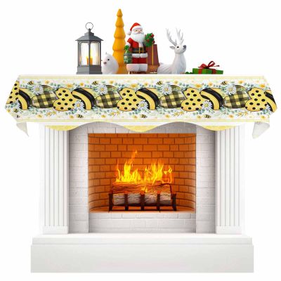 Victoroes Bee Floral Mantle Scarf 90 x 17 Inch, Summer Daisy Flowers Eucalyptus Leaves Yellow Fireplace Mantel Scarf Mantle Cover Runner for Home Living Room Indoor Holiday Party Decor