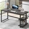 FOLUBAN Home Office Desk, Modern Computer Desk with Storage Shelf, Wood Study Writing Gaming Table for Bedroom Living Room, Industrial Dark Gray, 53 Inch view 1