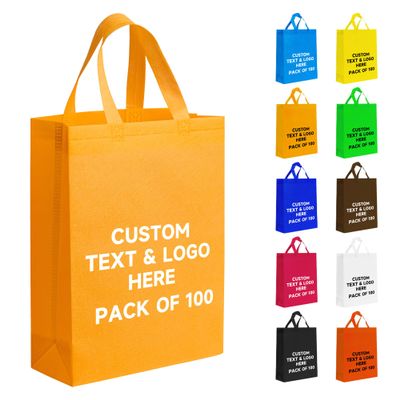 METAPRINT 100 Pcs Custom Non-woven Bags with Handle, Custom Tote Bags Bulk, Personalized Reusable Grocery Bags, Shopping Bags, Customized Promotional Item Totes for Business Activities, Store