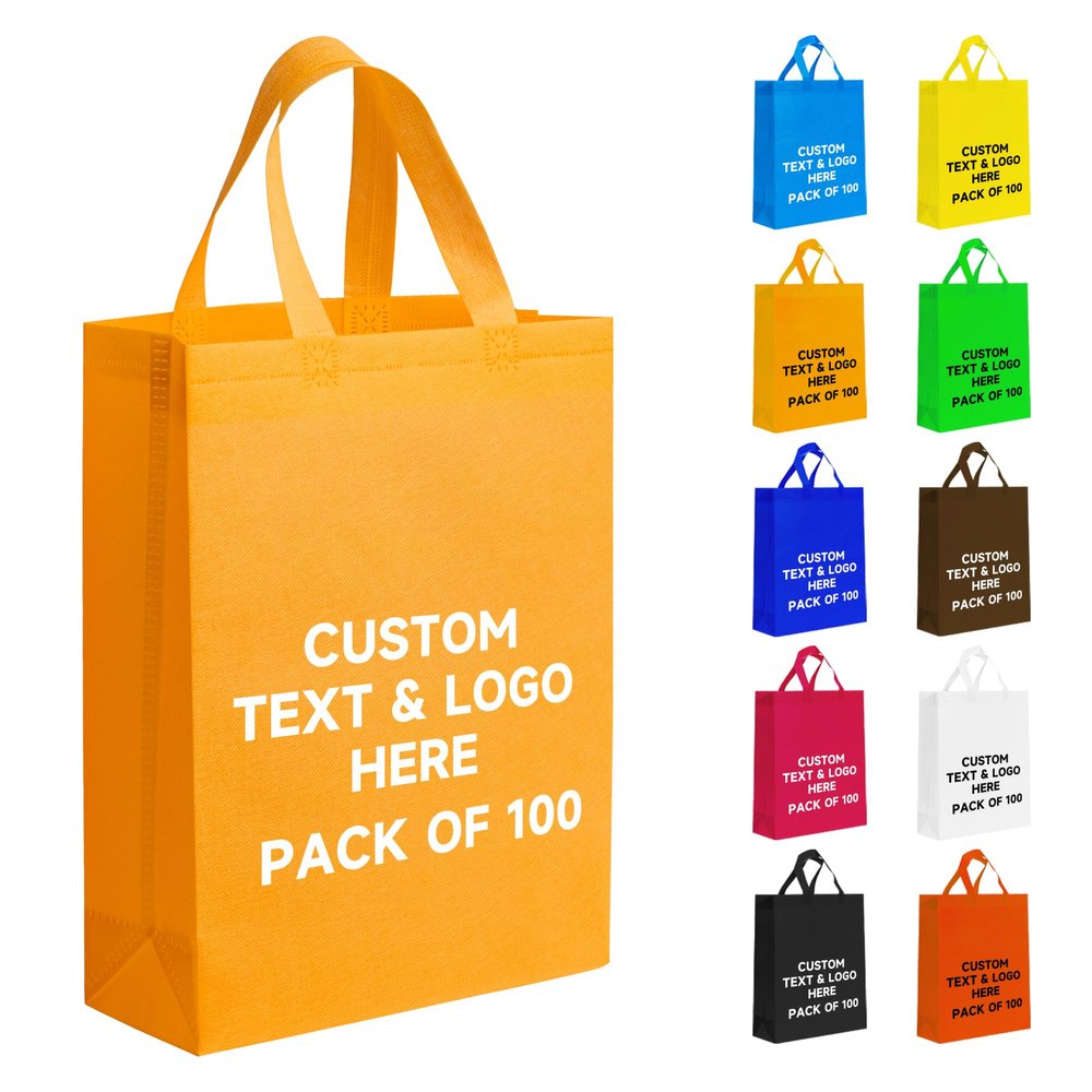 METAPRINT 100 Pcs Custom Non-woven Bags with Handle, Custom Tote Bags Bulk, Personalized Reusable Grocery Bags, Shopping Bags, Customized Promotional Item Totes for Business Activities, Store