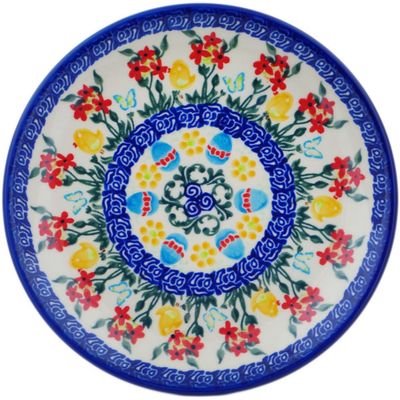 Polmedia Polish Pottery Dessert Plate UNIKAT - Egg Hunt Pattern Handmade in Boleslawiec Poland by Ceramika Dalia + Certificate of Authenticity
