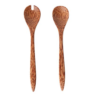 Restaurantware Utensil Set, 9.5 Inch Pack of 2 Handmade Coconut Spoons for Serving, Wooden Serving Spoon Greaseproof with Lacquered Finish for Appetizers, Desserts, Buffet