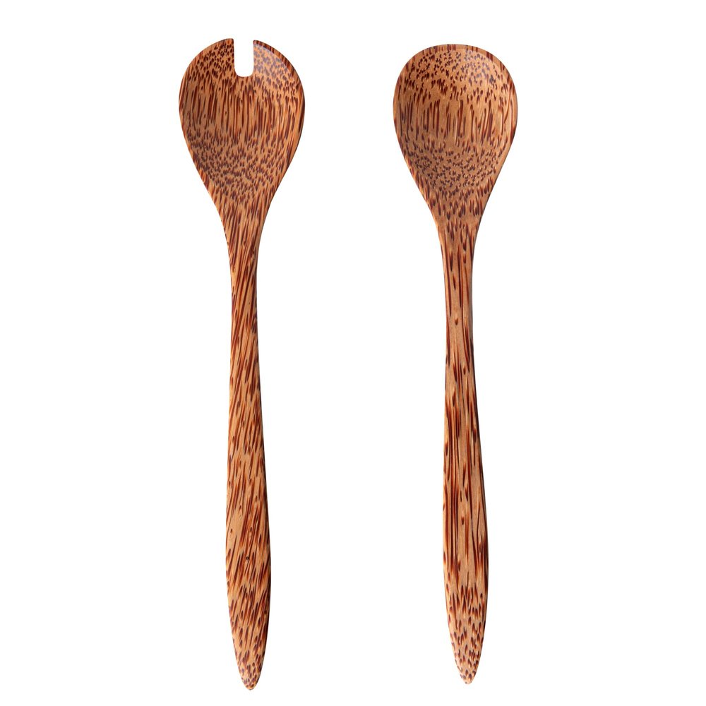 Restaurantware Utensil Set, 9.5 Inch Pack of 2 Handmade Coconut Spoons for Serving, Wooden Serving Spoon Greaseproof with Lacquered Finish for Appetizers, Desserts, Buffet