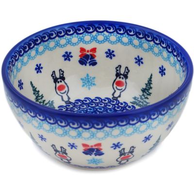 Polmedia Polish Pottery Bowl 5-inch UNIKAT - Frosty Bliss Pattern Handmade in Boleslawiec Poland by Ceramika Dalia + Certificate of Authenticity