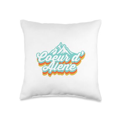 Vintage Retro 80s Typography Coeur dAlene Idaho Mountains Throw Pillow