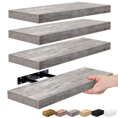 Sorbus Floating Shelves for Wall, Bathroom Shelves Wall Mounted for Kitchen, Bedroom, Living Room, Bathroom Storage, Over Toilet, Hanging Book Shelf for Wall Home Decor (Gray, 4 Pack)