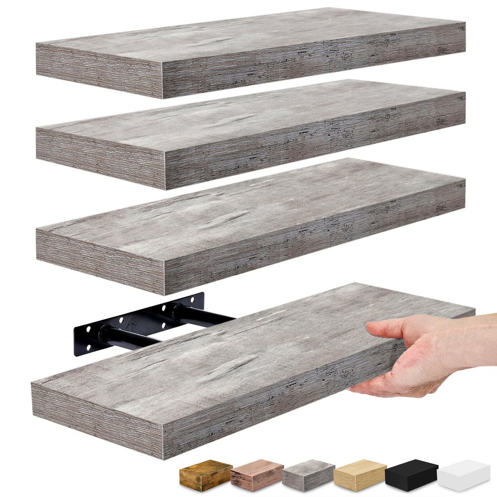Sorbus Floating Shelves for Wall, Bathroom Shelves Wall Mounted for Kitchen, Bedroom, Living Room, Bathroom Storage, Over Toilet, Hanging Book Shelf for Wall Home Decor (Gray, 4 Pack)