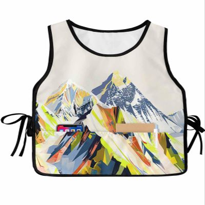 Abstract Mountains Cobbler Aprons with 2 Pockets for Women Men, Fashionable Printed Unisex Bib Waterproof Cleaning Smock Vest for Chef Kitchen 1 Pack, 20''x 31.5'' Yellow Green Navy Blue Painting Art