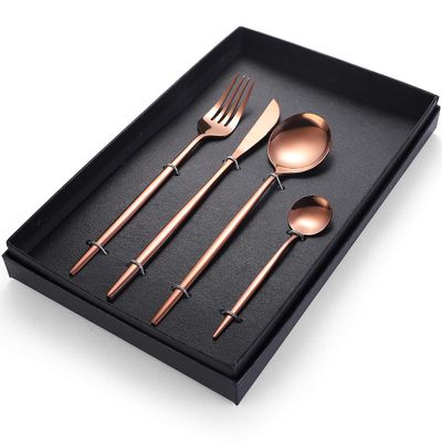GOODJAYVEN Silverware Flatware Set, 4/16/24/32/40/48 Pieces Stainless Steel Cutlery Set Golden Portuguese Home Creative Steak Knife, Fork And Spoon Gift Box (Color : Rose, Size : 8Set-32Pcs)