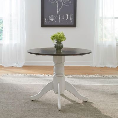 Liberty Furniture Brook Bay Round Drop Leaf Dining Room Table 36" - Textured White with Wood Top