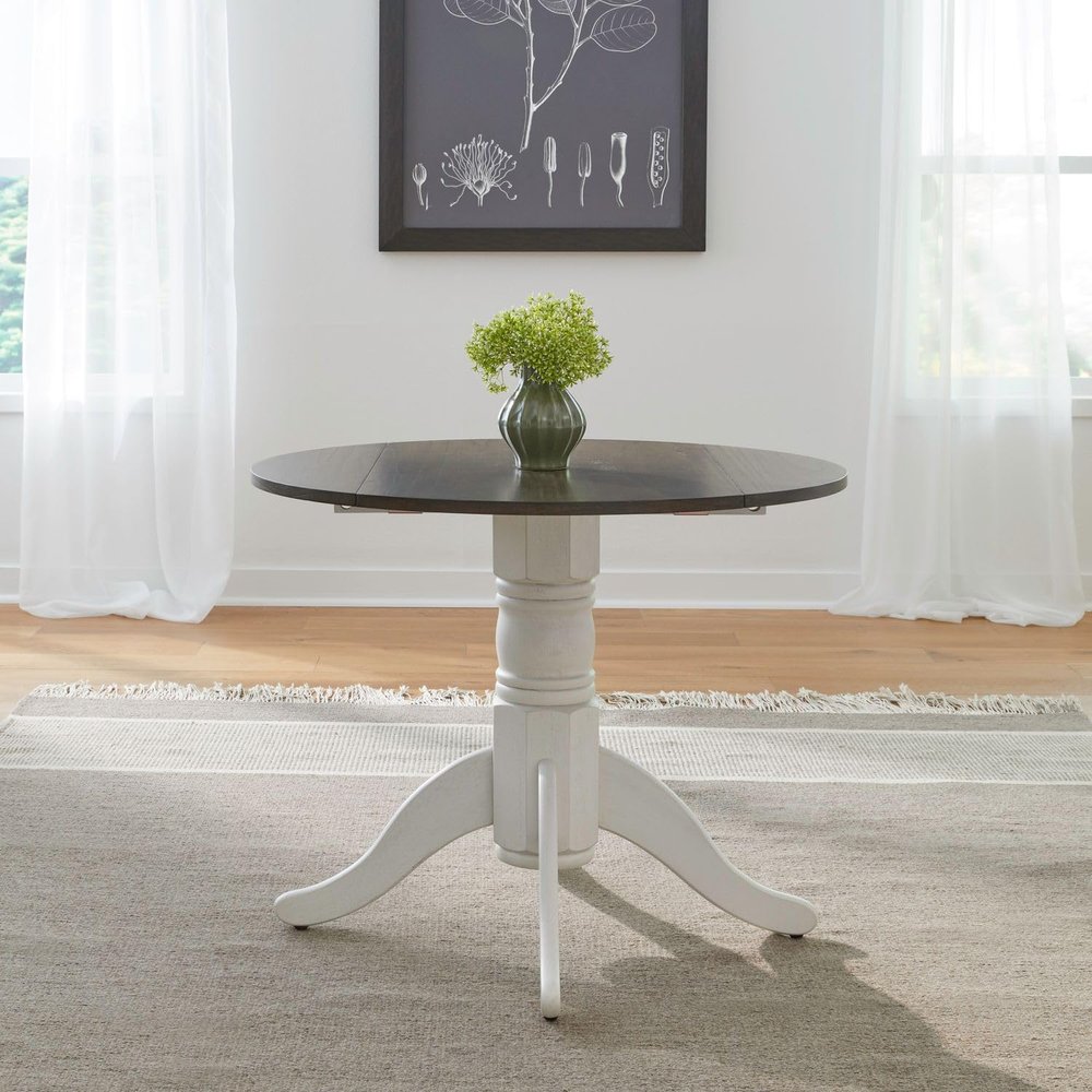 Liberty Furniture Brook Bay Round Drop Leaf Dining Room Table 36" - Textured White with Wood Top