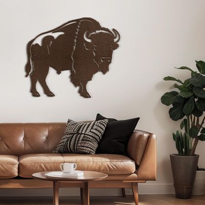 SIGNLEADER Metal Wall Art Decor Standing Bison Silhouette Minimalist Modern Abstract Wall Sculpture Hangings Home Decoration for Living Room, Bedroom, Bathroom, Kitchen, Outdoor - 36" Bronze