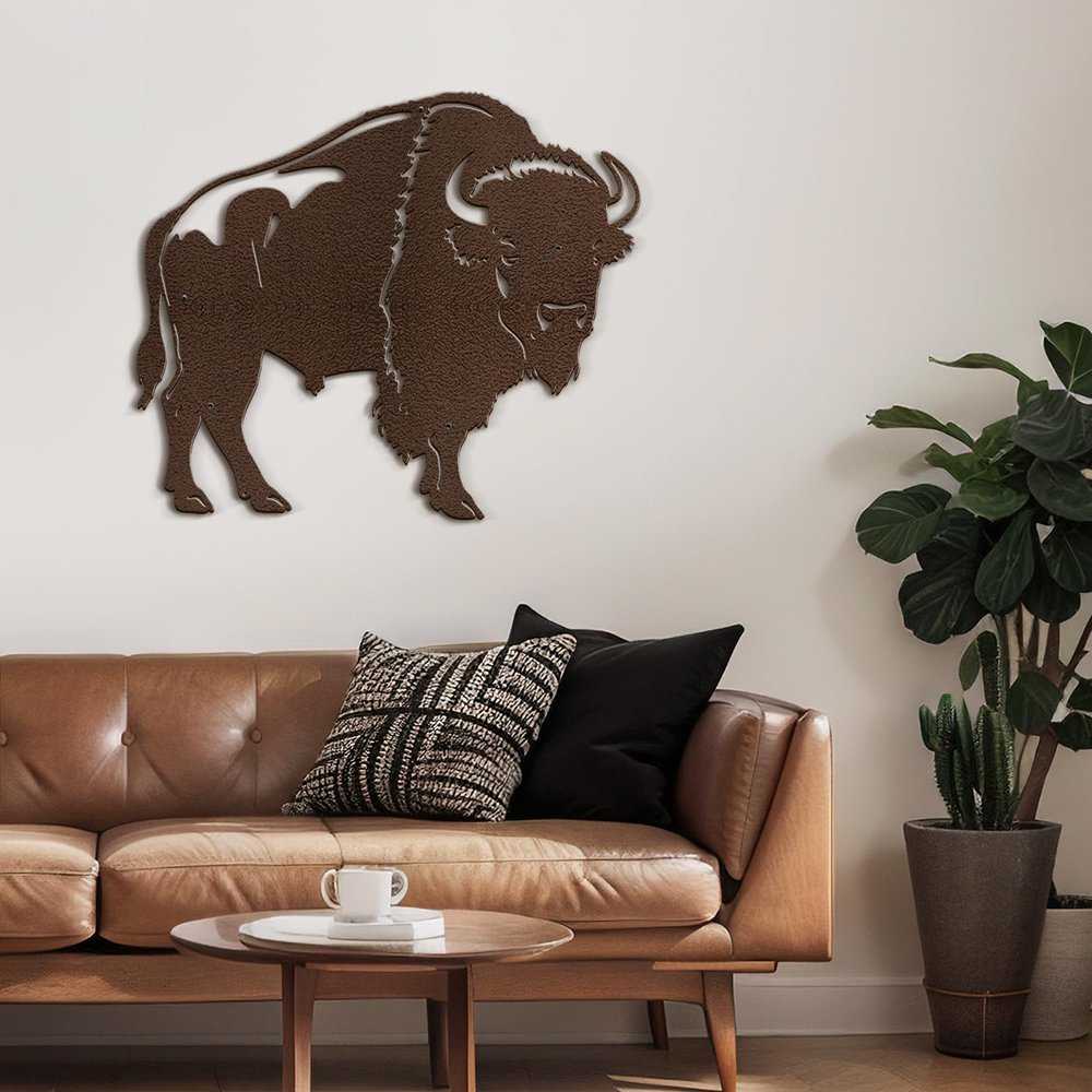 SIGNLEADER Metal Wall Art Decor Standing Bison Silhouette Minimalist Modern Abstract Wall Sculpture Hangings Home Decoration for Living Room, Bedroom, Bathroom, Kitchen, Outdoor - 36" Bronze