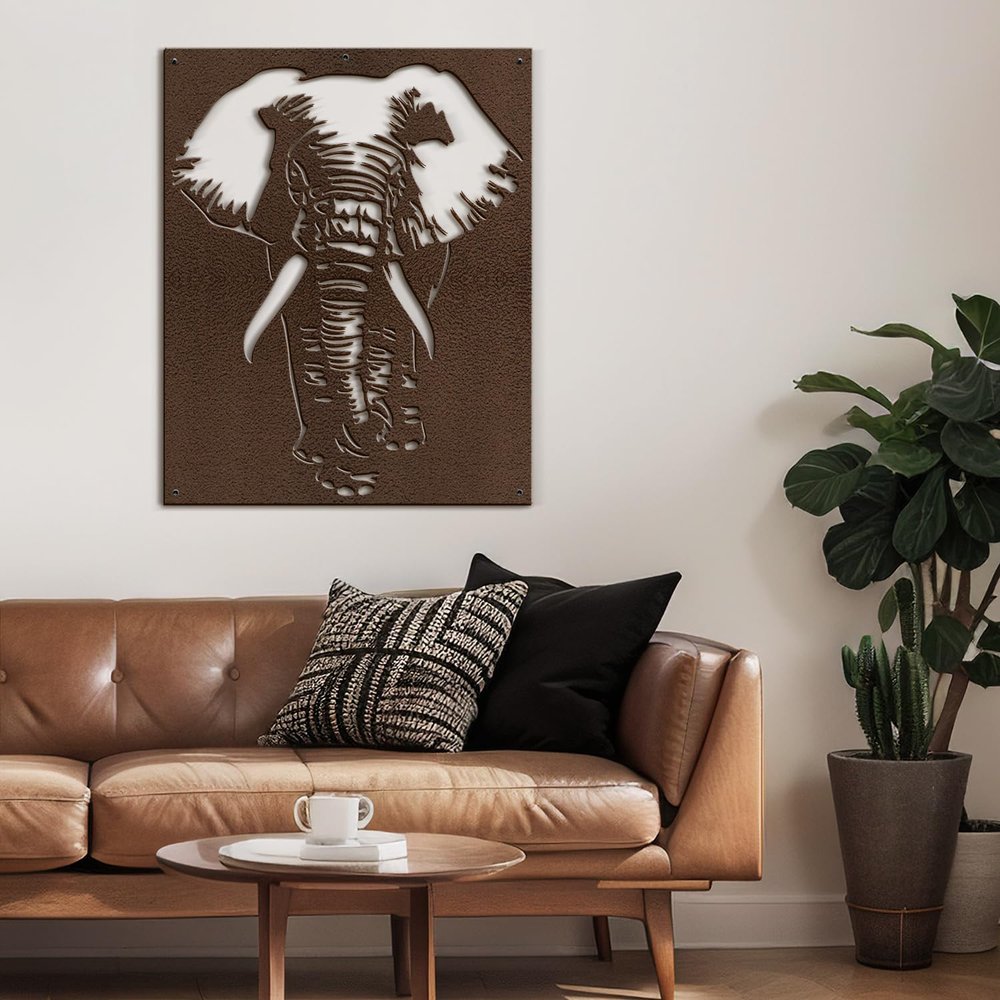 SIGNLEADER Metal Wall Art Decor Elephant Minimalist Modern Abstract Wall Sculpture Hangings Home Decoration for Living Room, Bedroom, Bathroom, Kitchen, Outdoor - 36" Bronze