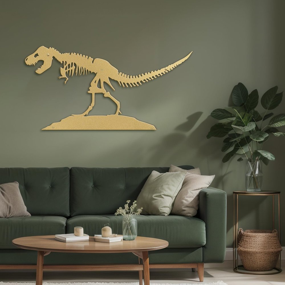SIGNLEADER Metal Wall Art Decor Dinosaur Skeleton Minimalist Modern Abstract Wall Sculpture Hangings Home Decoration for Living Room, Bedroom, Bathroom, Kitchen, Outdoor - 30" Gold