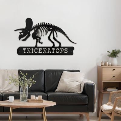 SIGNLEADER Metal Wall Art Decor Triceratops Minimalist Modern Abstract Wall Sculpture Hangings Home Decoration for Living Room, Bedroom, Bathroom, Kitchen, Outdoor - 30" Black