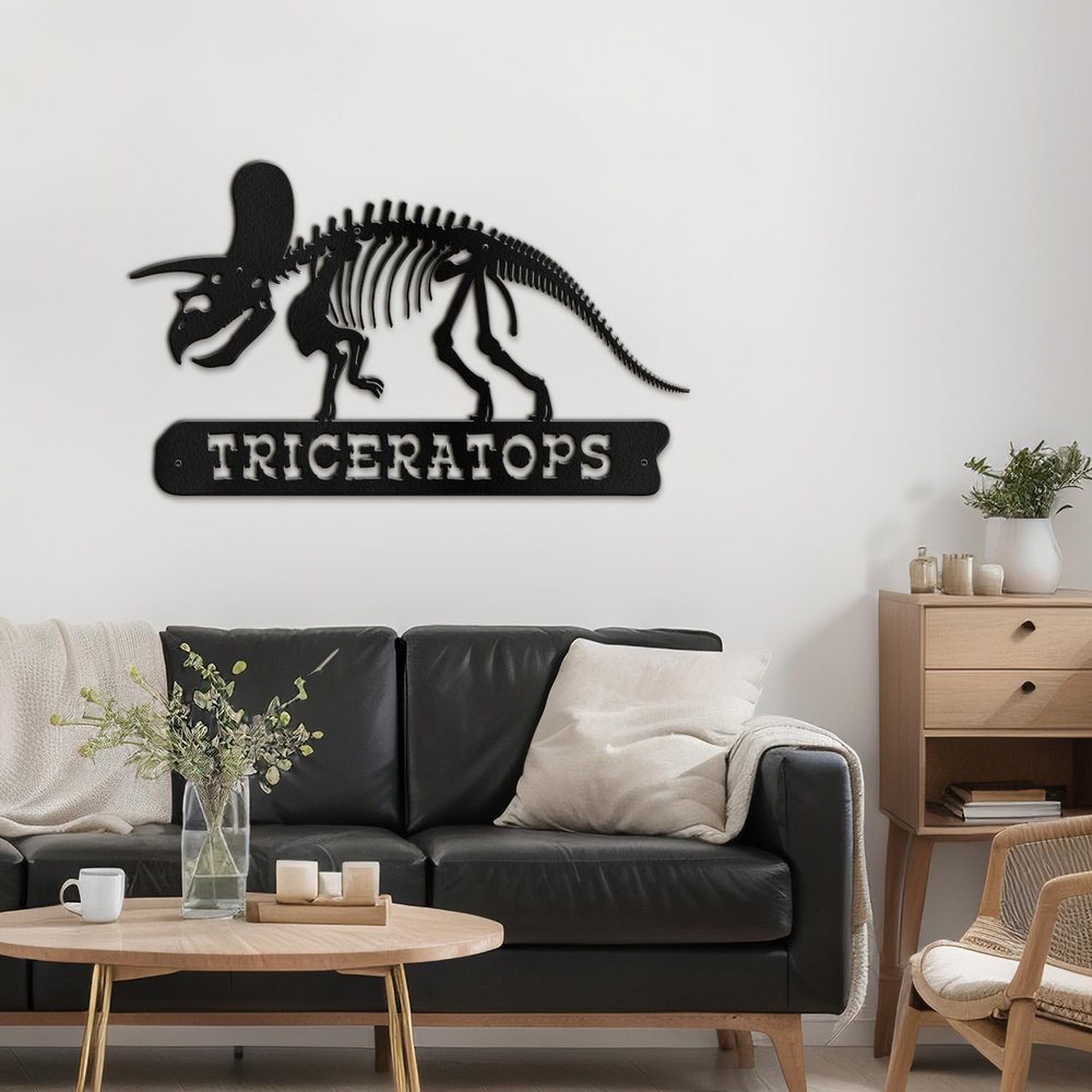 SIGNLEADER Metal Wall Art Decor Triceratops Minimalist Modern Abstract Wall Sculpture Hangings Home Decoration for Living Room, Bedroom, Bathroom, Kitchen, Outdoor - 30" Black