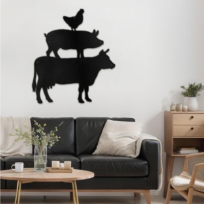 SIGNLEADER Metal Wall Art Decor Chicken, Pig, Cow Minimalist Modern Abstract Wall Sculpture Hangings Home Decoration for Living Room, Bedroom, Bathroom, Kitchen, Outdoor - 36" Black