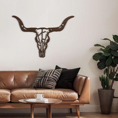SIGNLEADER Metal Wall Art Decor Bull Head Minimalist Modern Abstract Wall Sculpture Hangings Home Decoration for Living Room, Bedroom, Bathroom, Kitchen, Outdoor - 24" Bronze
