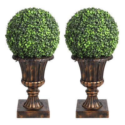 CABIHOME 2 PCS 12 Artificial Plant Topiary Ball with Pot, Faux Boxwood Balls with LED, Topiary Balls Artificial Outdoor Set of 2 for Backyard, Balcony, Garden, Wedding, and Home Dcor