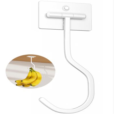 bussdis Banana Hook Under Cabinet: Foldable Banana Hanger Adhesive, Hanging Banana Holder, Stick On, Premium Material, Can Hold 20 Bananas, White