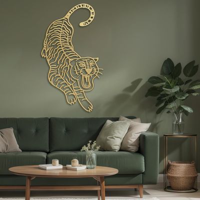 SIGNLEADER Metal Wall Art Decor Tiger Minimalist Modern Abstract Wall Sculpture Hangings Home Decoration for Living Room, Bedroom, Bathroom, Kitchen, Outdoor - 18" Gold