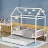Adigyco Solid Wood Twin House Bed Frame with Twin Size Trundle for White Color, No Box Spring Needed view 2