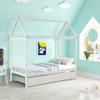 Adigyco Solid Wood Twin House Bed Frame with Twin Size Trundle for White Color, No Box Spring Needed view 3
