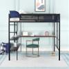 Adigyco Metal Full Size Loft Bed with Desk & Shelves/Sturdy Metal Bed Frame/Noise-Free Wood Slats/Comfortable Textilene Guardrail/Built-in Desk, 2-Tier Shelves & Grid Panel/ 2 Side Ladders,Black view 1