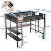 Adigyco Metal Full Size Loft Bed with Desk & Shelves/Sturdy Metal Bed Frame/Noise-Free Wood Slats/Comfortable Textilene Guardrail/Built-in Desk, 2-Tier Shelves & Grid Panel/ 2 Side Ladders,Black view 2