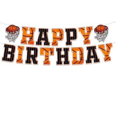 GOTPASS Basketball Happy Birthday Banner Basketball Theme Birthday Party Decoration Kids Teenagers Boys Men Birthday Party Bunting Sign, Orange