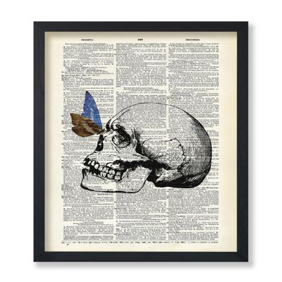 Poster Master Butterfly on Skull Print - Dictionary Poster - Skeleton Art - Halloween Wall Design - Gift for Men, Women, Lovers - Gothic Decor for Bedroom - 24x32 Unframed Wall Art