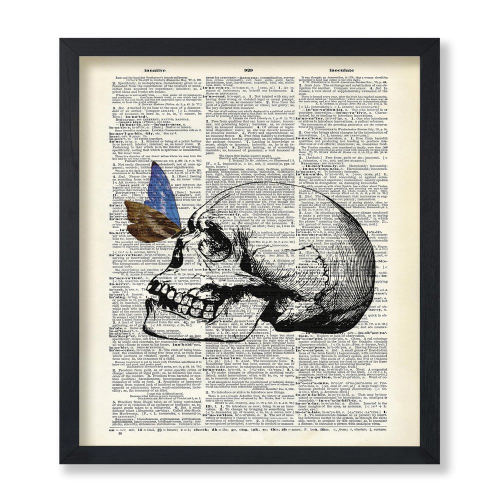 Poster Master Butterfly on Skull Print - Dictionary Poster - Skeleton Art - Halloween Wall Design - Gift for Men, Women, Lovers - Gothic Decor for Bedroom - 24x32 Unframed Wall Art