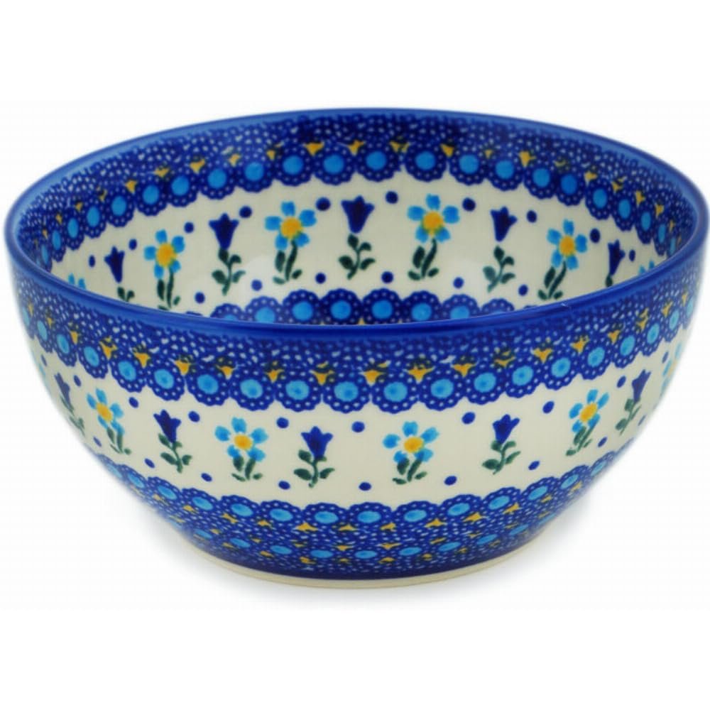 Polmedia Polish Pottery Bowl 6-inch UNIKAT - Spring's Baby Blooms Pattern Handmade in Boleslawiec Poland by Ceramika Dalia + Certificate of Authenticity