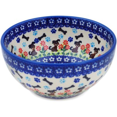 Polmedia Polish Pottery Bowl 6-inch UNIKAT - Puppy Love Pattern Handmade in Boleslawiec Poland by Ceramika Dalia + Certificate of Authenticity